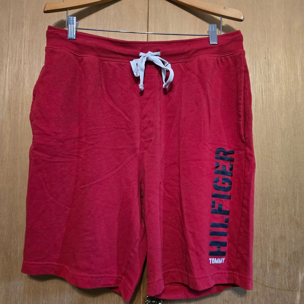 Tommy Hilfiger Shorts L Pajama Shorts Mens Red Casual Logo Drawstring Cotton